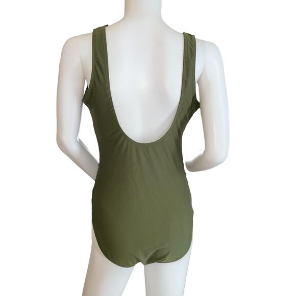 Sexy V Plunge Ruffle swimsuit, One piece, Bra C/D Medium, Forgiving gathers. - Picture 3 of 5